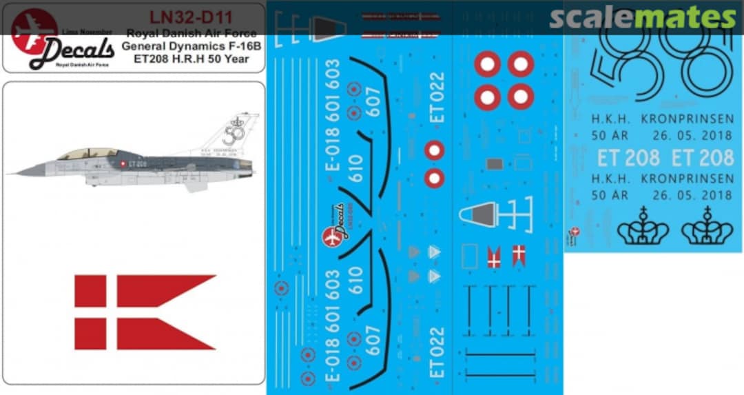 Boxart RDAF F-16B ET208 H.K.H. 50 Year LN32-D11 Lima November Decals