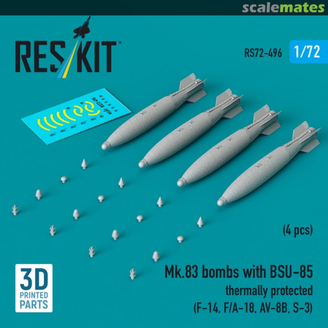 Boxart Mk.83 bombs with BSU-85 thermally protected (4 pcs) (3D printed) RS72-0496 ResKit