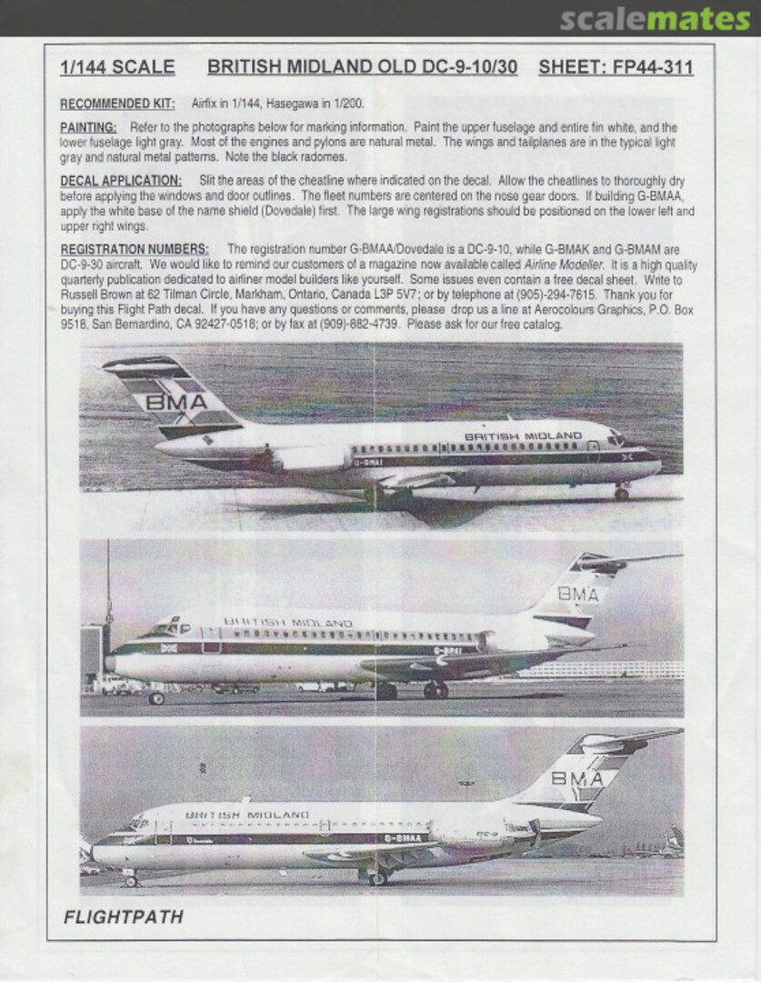 Boxart DC-9 10/30 Britsh Midland Old Colours FP44-311 Flightpath Decals