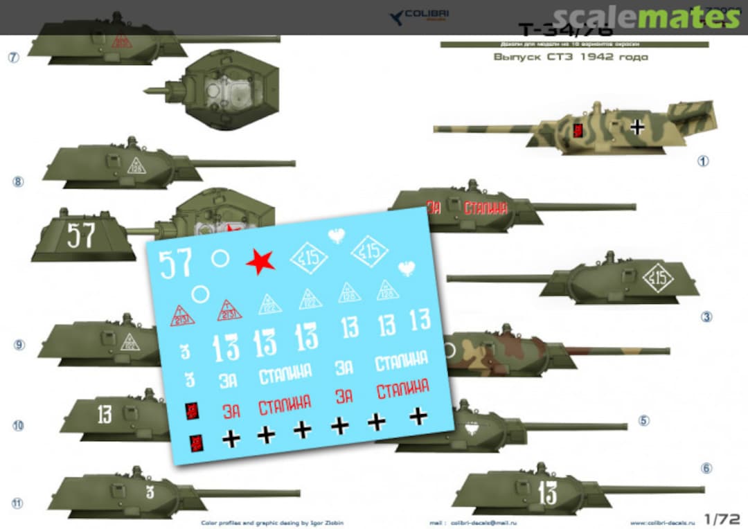 Boxart T-34/76 release STZ mod. 1942 72096 Colibri Decals