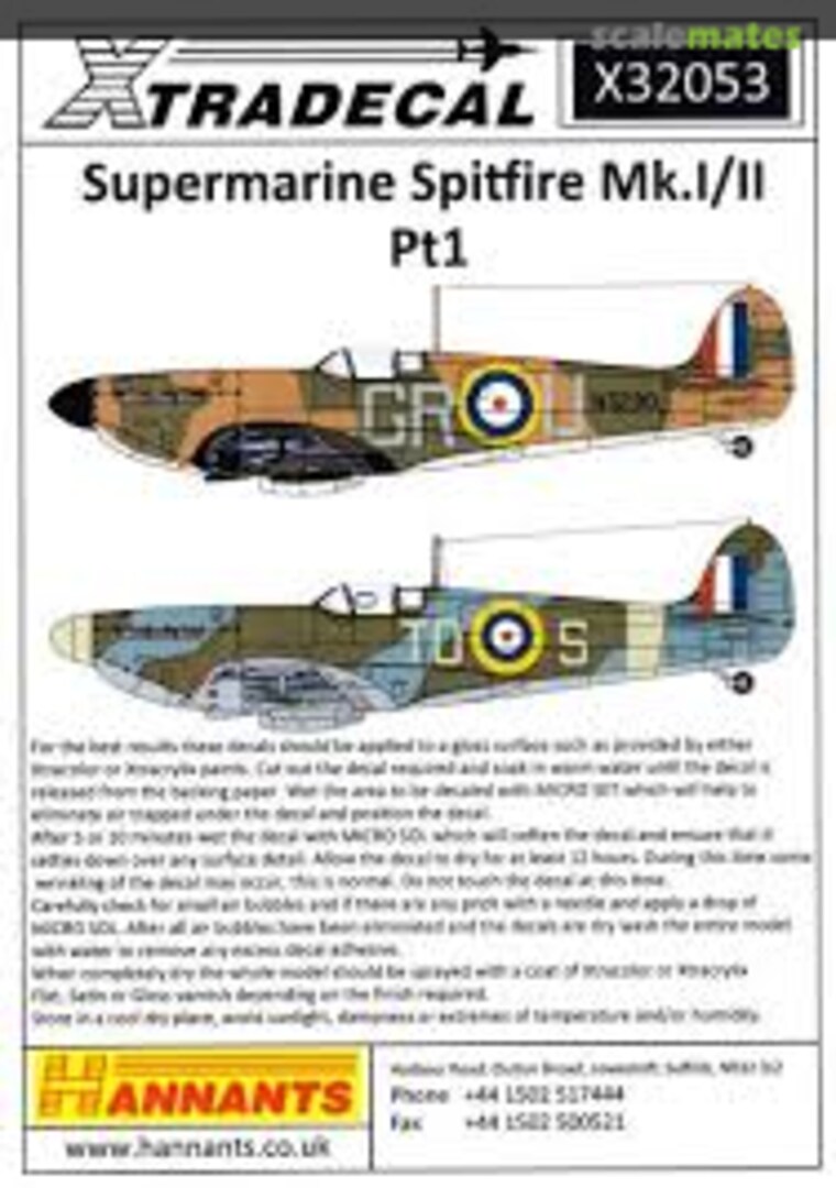 Boxart Supermarine Spitfire Mk.I/II Pt1 X32053 Xtradecal