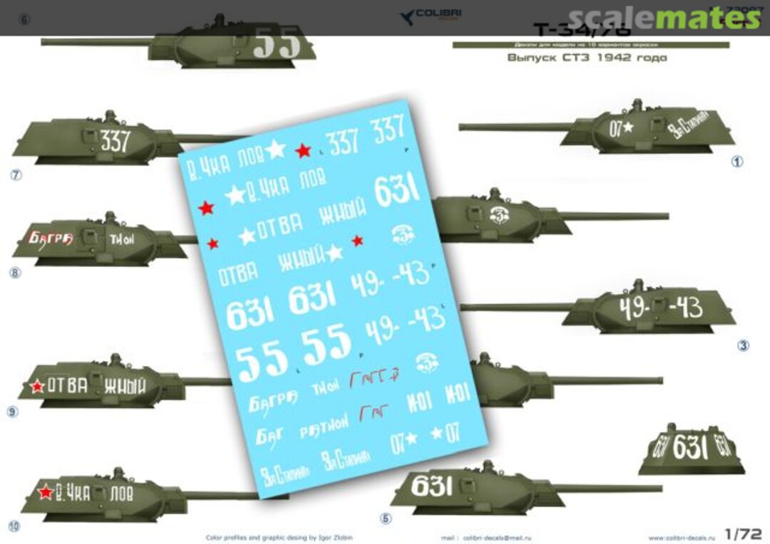 Boxart T-34/76 release STZ mod. 1942 72097 Colibri Decals