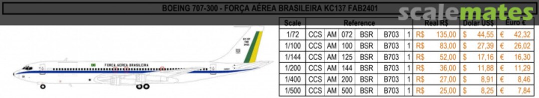 Boxart Boeing KC-137 Força Aérea Brasileira FAB2401 CCS-AM-144-BSR-B703-1 CCS Aviation Decals