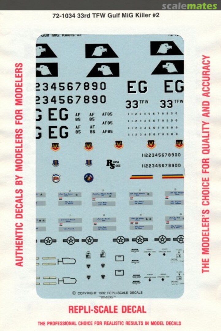 Boxart 33rd TFW Gulf MiG Killer #2 72-1034 Repli-scale