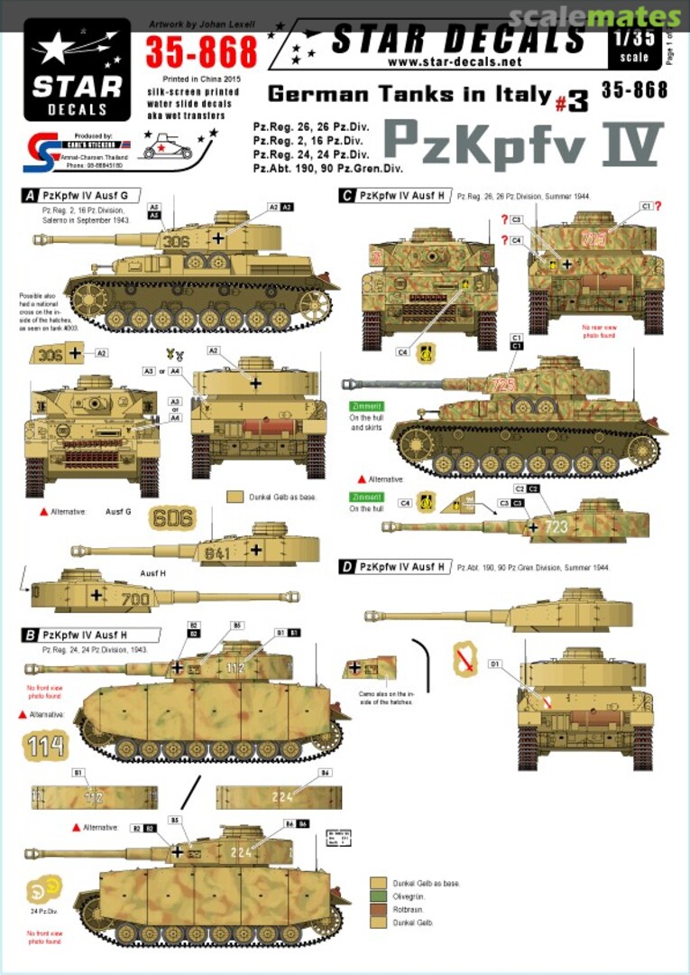 Boxart PzKpfv IV - German Tanks in Italy #3 35-868 Star Decals