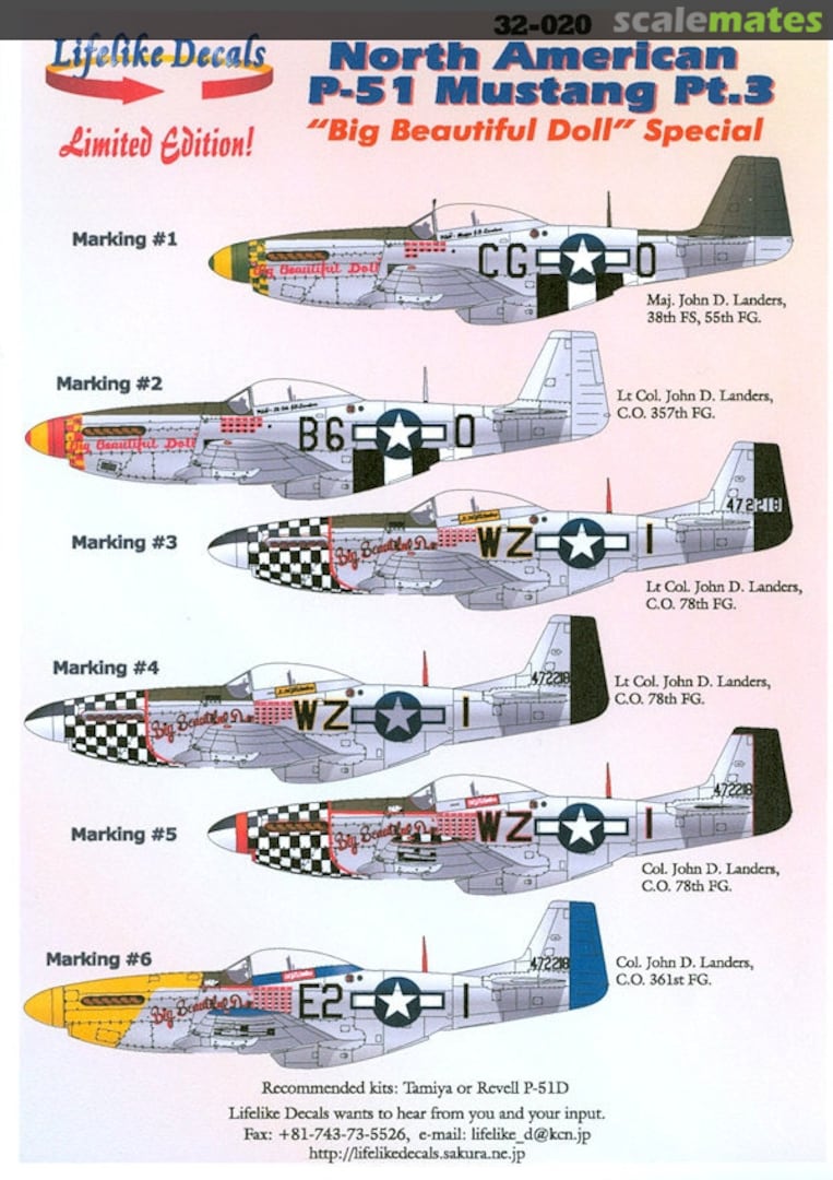 Boxart North American P-51 Mustang Pt. 3 32-020 Lifelike Decals