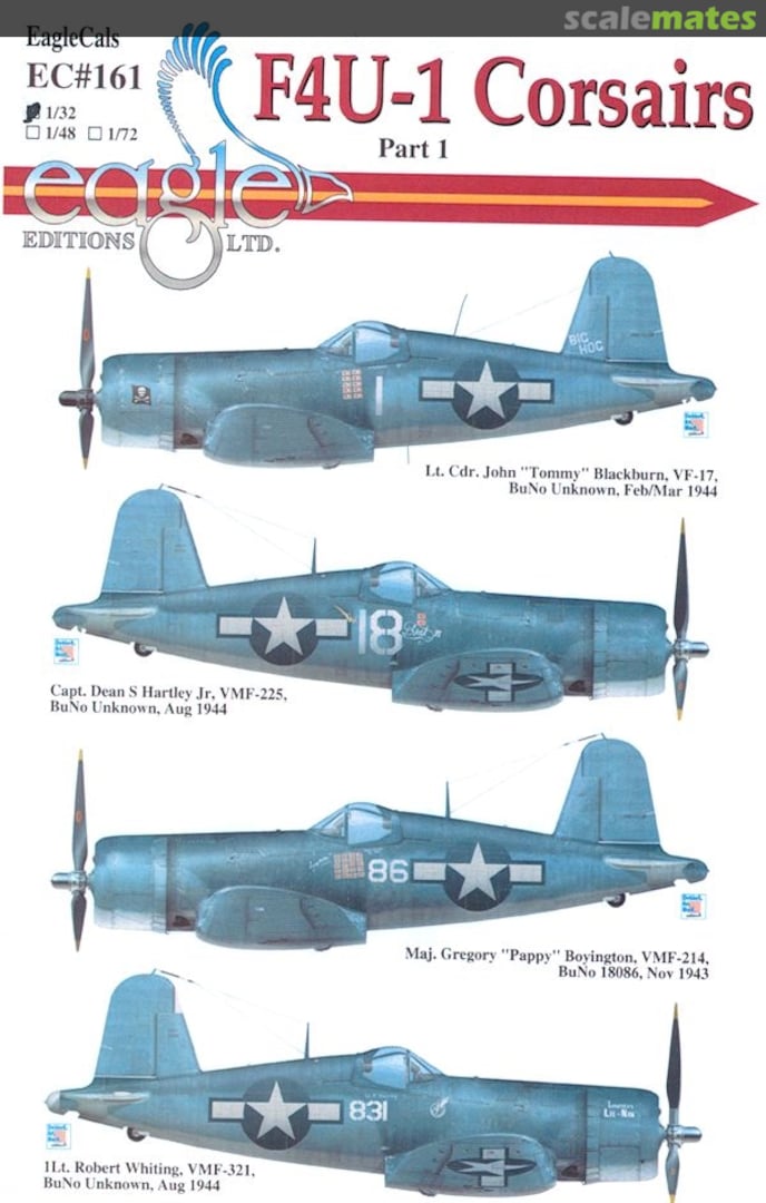 Boxart F4U-1 Corsairs EagleCals 32-161 Eagle Editions