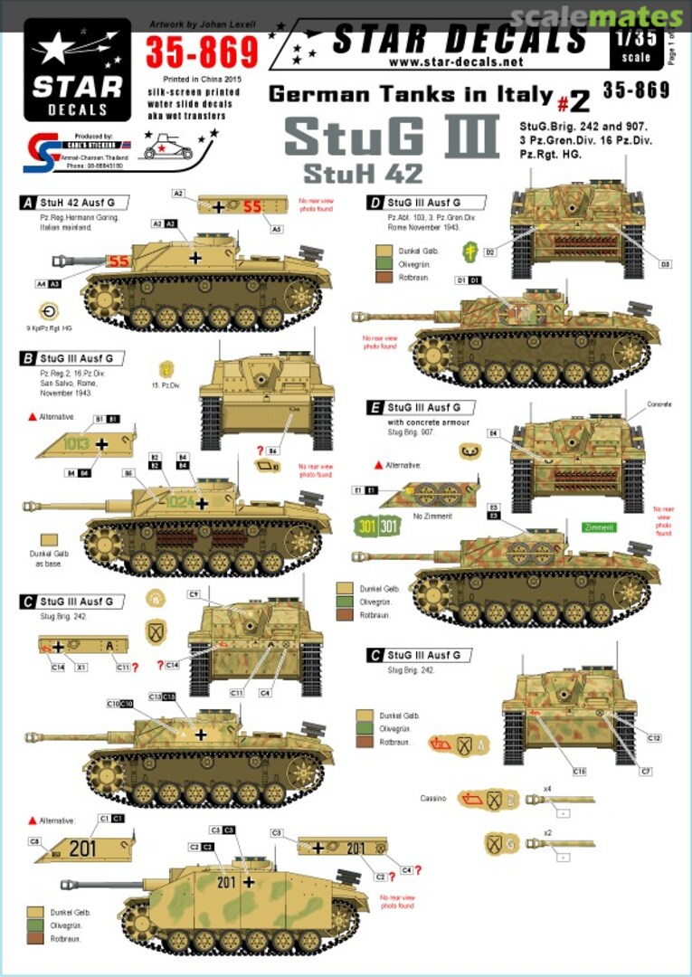 Boxart StuG III/StuH 42 - German Tanks in Italy #2 35-869 Star Decals