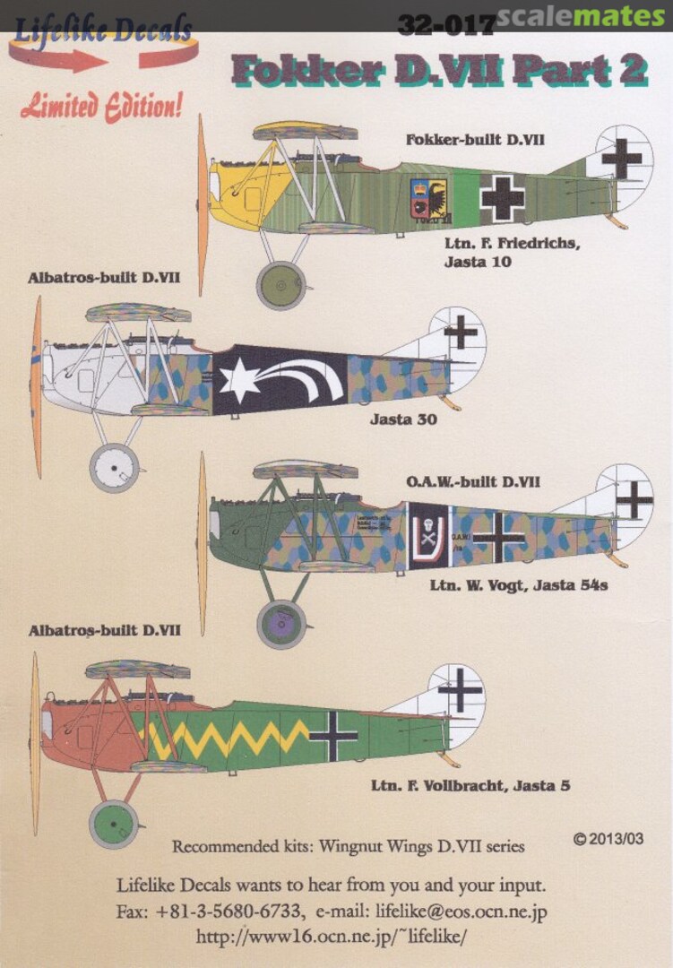 Boxart Fokker D.VII Part 2 (English) 32-017 Lifelike Decals