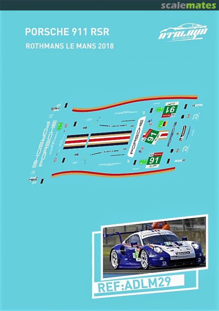 Boxart Porsche 991 RSR "PORSCHE" ADLM29 Atalaya Slot Decals