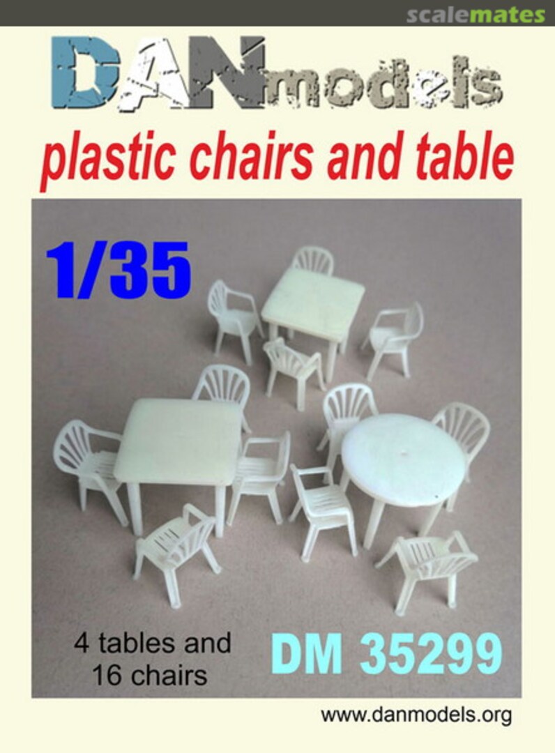 Boxart Table (4 pcs.) and plastic chairs (16 pcs.) - resin set DM35299 DANmodels