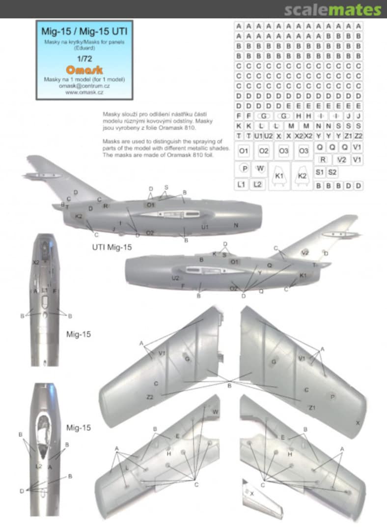 Boxart MiG-15 / Mig-15 UTI masks for panels 17009 Omask