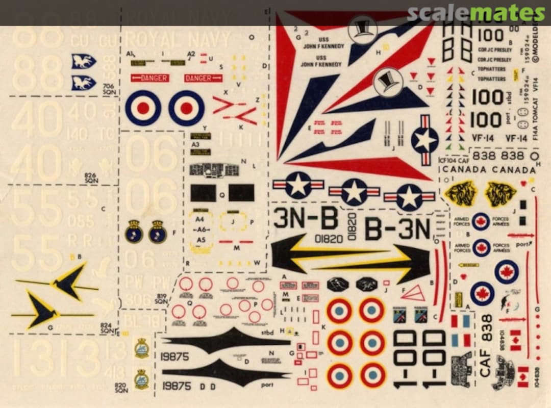 Boxart Sea King HAS1/2, RN; F-14A Tomcat, USN; CF-104 Starfighter, CAF; F-84E/G Thunderjet, Armée de l'Air 49 Modeldecal