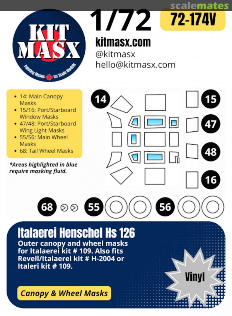 Boxart Henschel Hs 126 1/72 Canopy & Wheel Paint Masks 72-174V Kit Masx