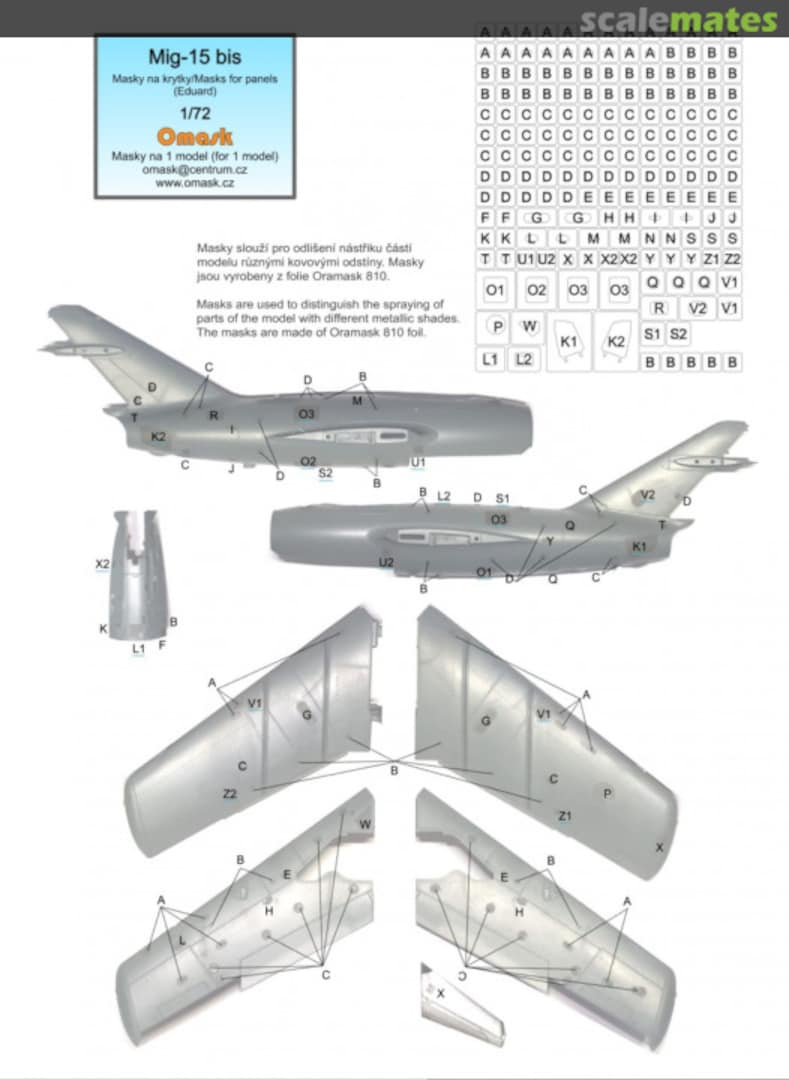 Boxart MiG-15 bis masks for panels 17008 Omask