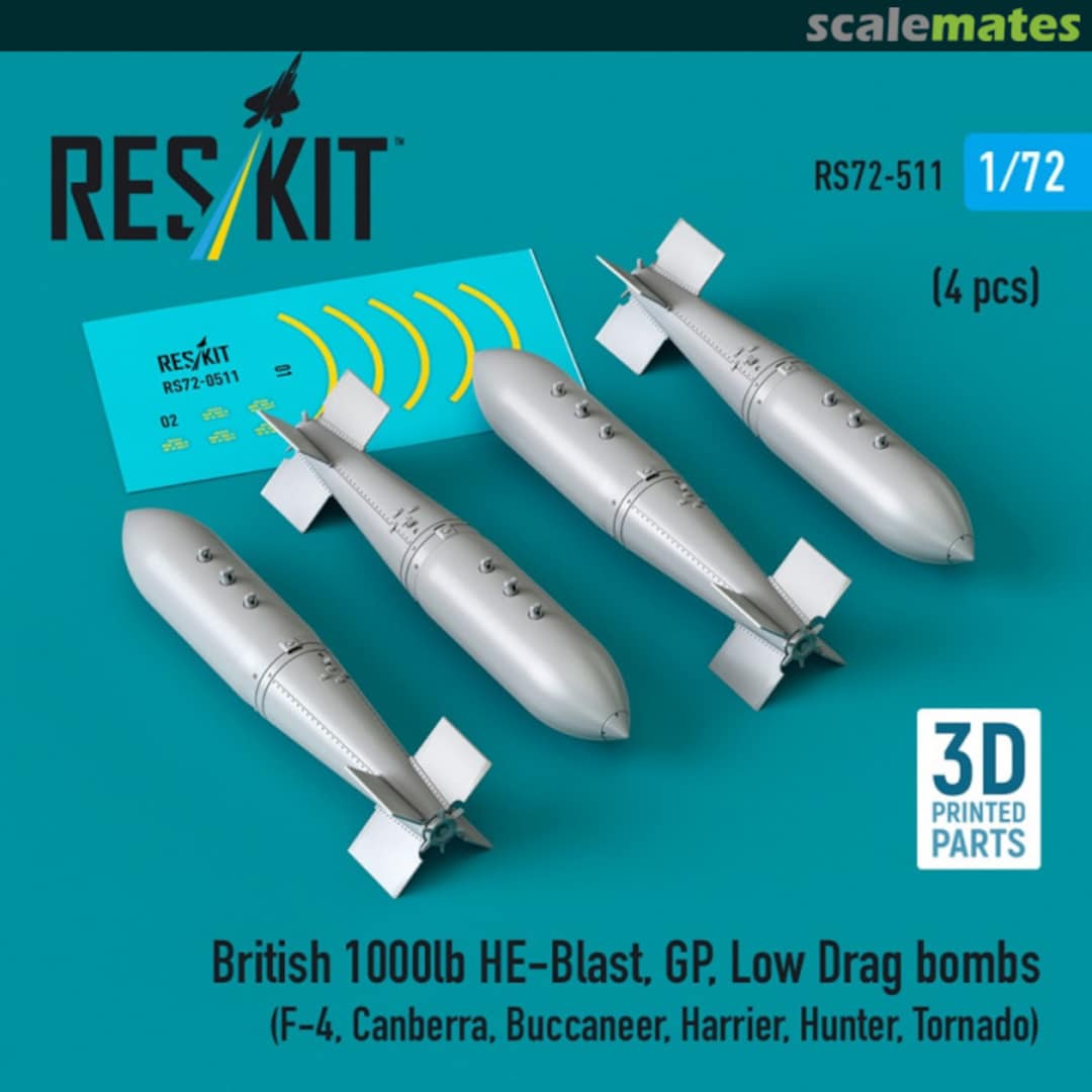 Boxart British 1000lb HE-Blast, GP, Low Drag bombs (4 pcs)  RS72-0511 ResKit