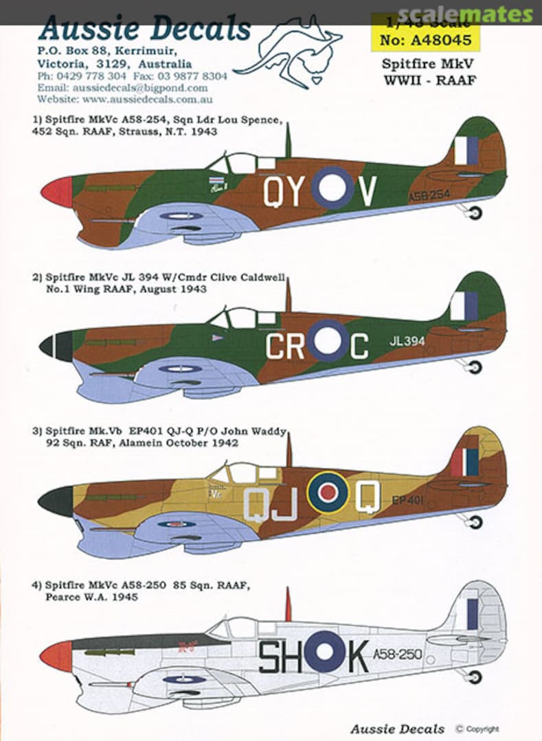 Boxart Spitfire Mk V A48045 Aussie Decals