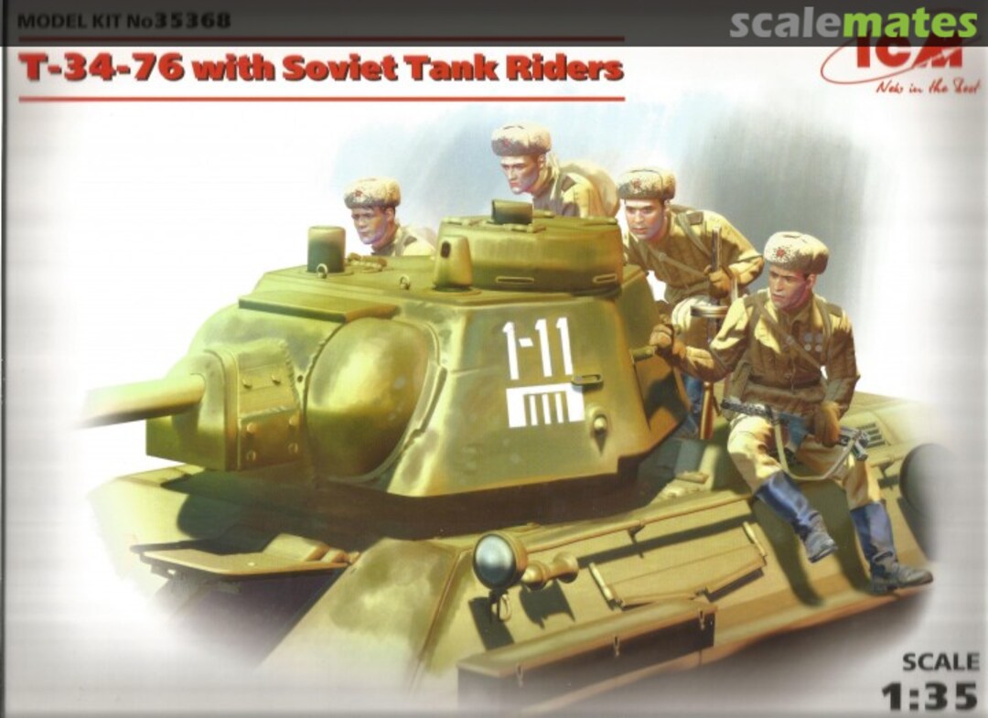 Boxart T-34-76 with Soviet Tank Riders 35368 ICM