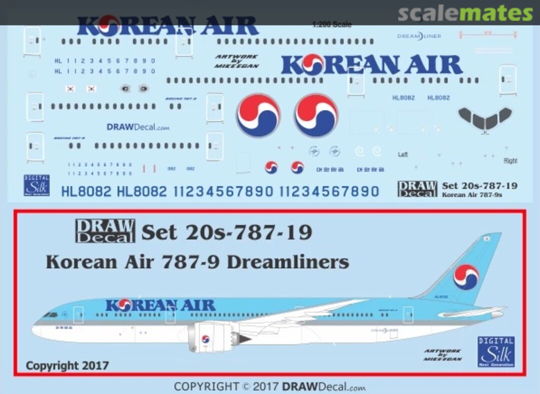 Boxart Korean Air 787-9 Dreamliners 20-787-19 Draw Decal