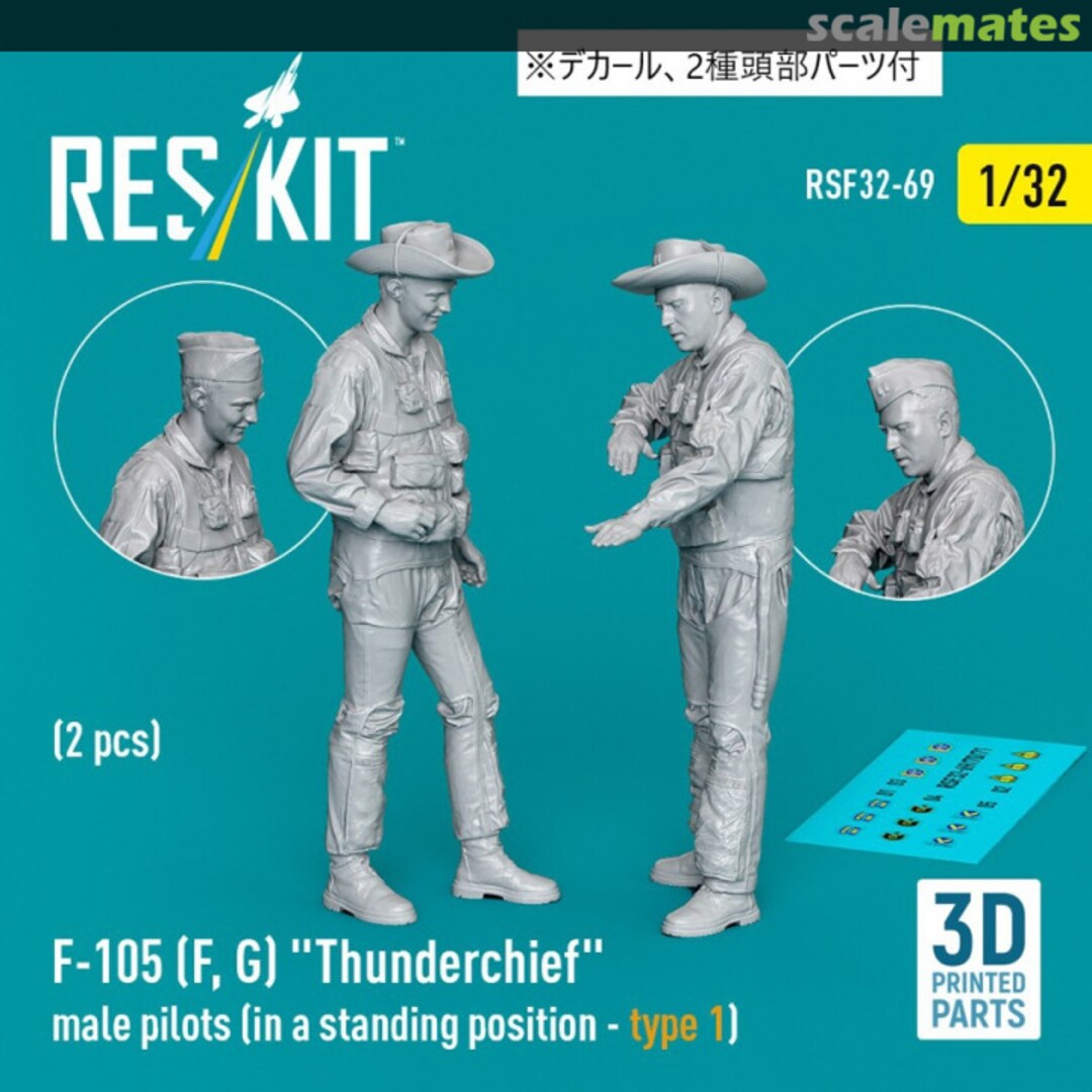 Boxart F-105 (F, G) "Thunderchief" male pilots (in a standing position - type 1) (2 pcs) (3D Printed) RSF32-0069 ResKit