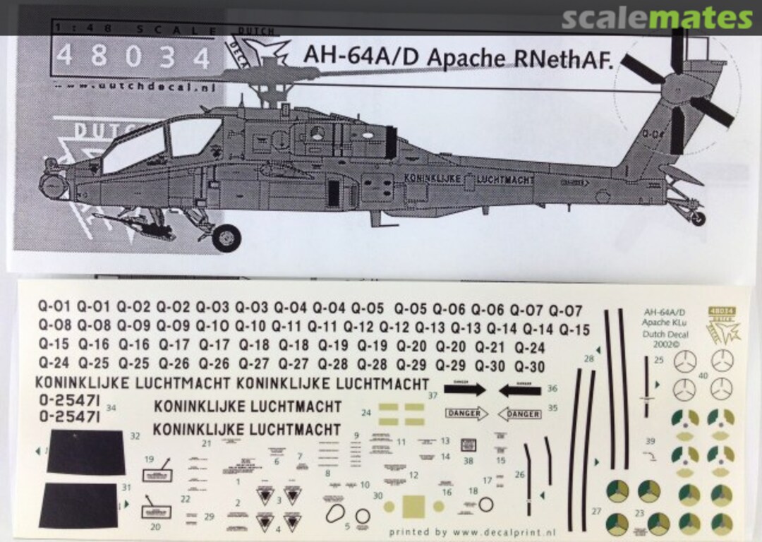 Boxart AH-64A/D Apache RNethAF 48034 Dutch Decal