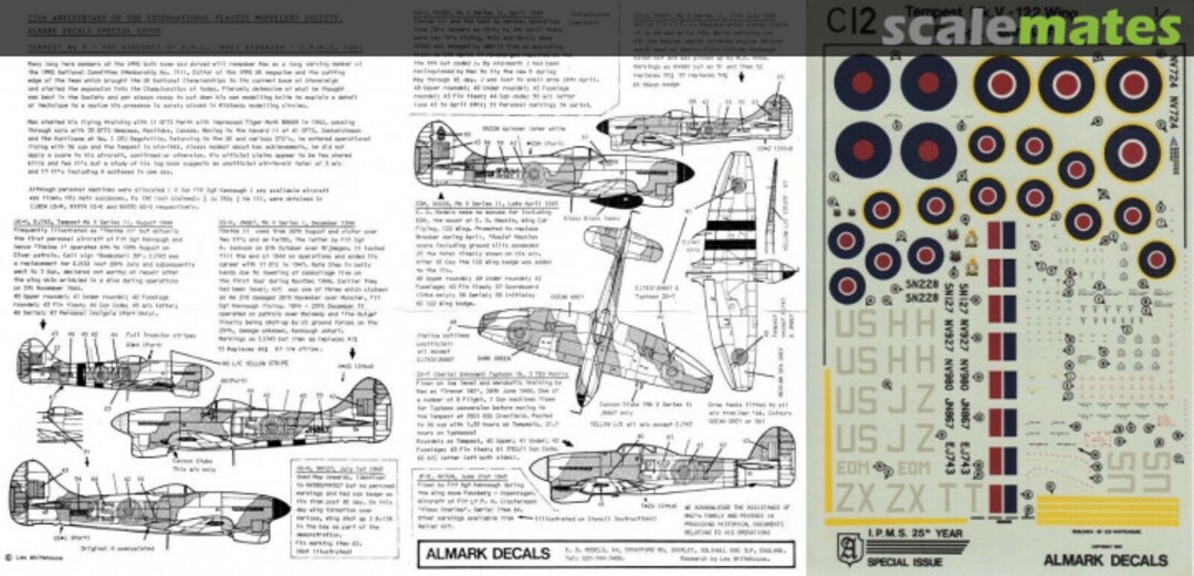 Contents Hawker Tempest Mk.V - 122 Wing C12 Almark Decals