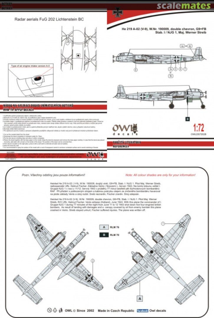 Boxart He 219 A-02 (V-9), W.Nr. 190009 DS72028 OWL