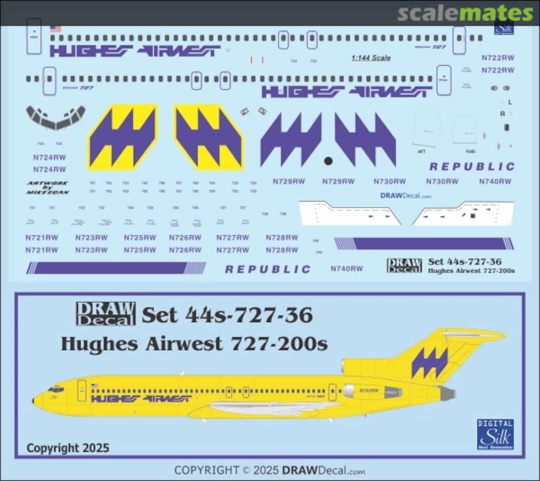 Boxart Hughes Airwest 727-200s 44-727-36 Draw Decal