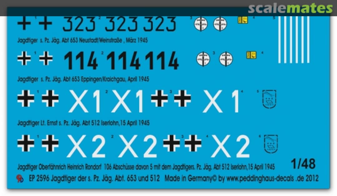 Boxart Jagdtiger der s.Pz. Jäg Abt. 653 und 512 EP 2596 Peddinghaus-Decals