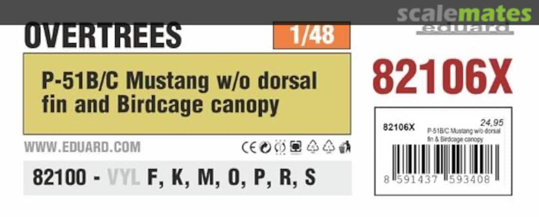 Boxart P-51B/C Mustang w/o dorsal fin & Birdcage canopy OVERTREES 1/48 82106X Eduard