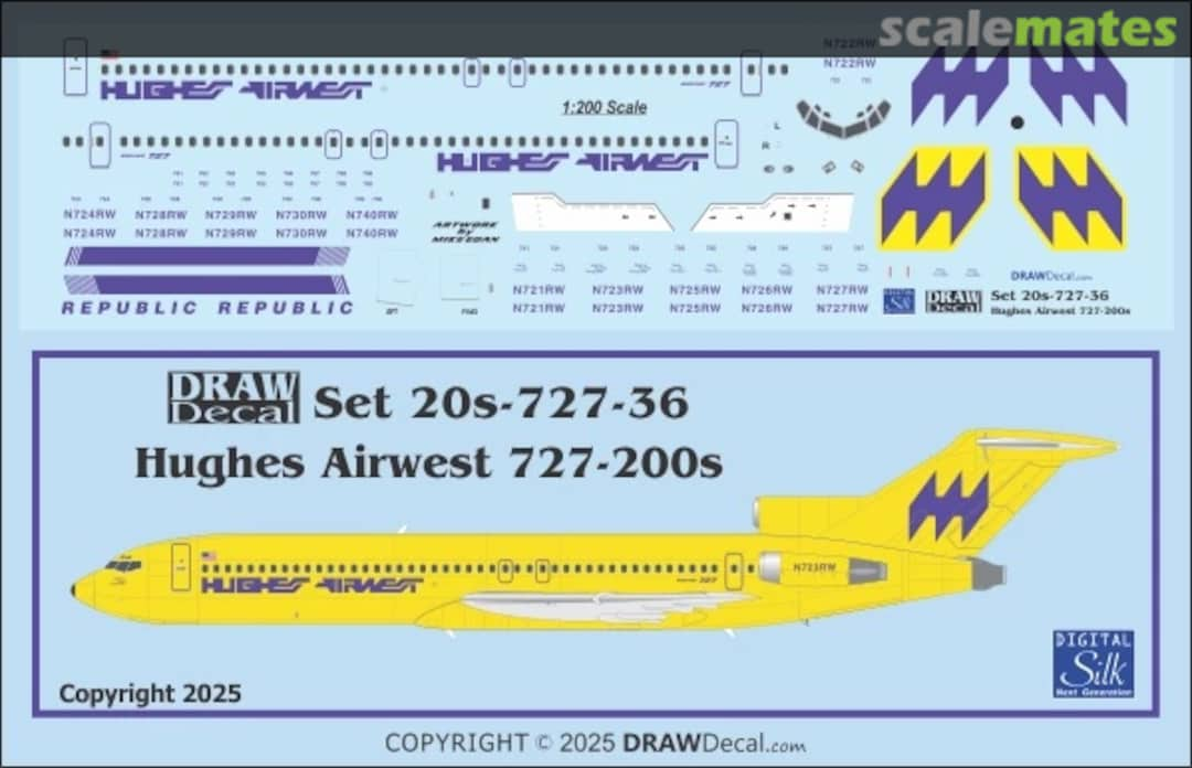 Boxart Hughes Airwest 727-200s 20-727-36 Draw Decal