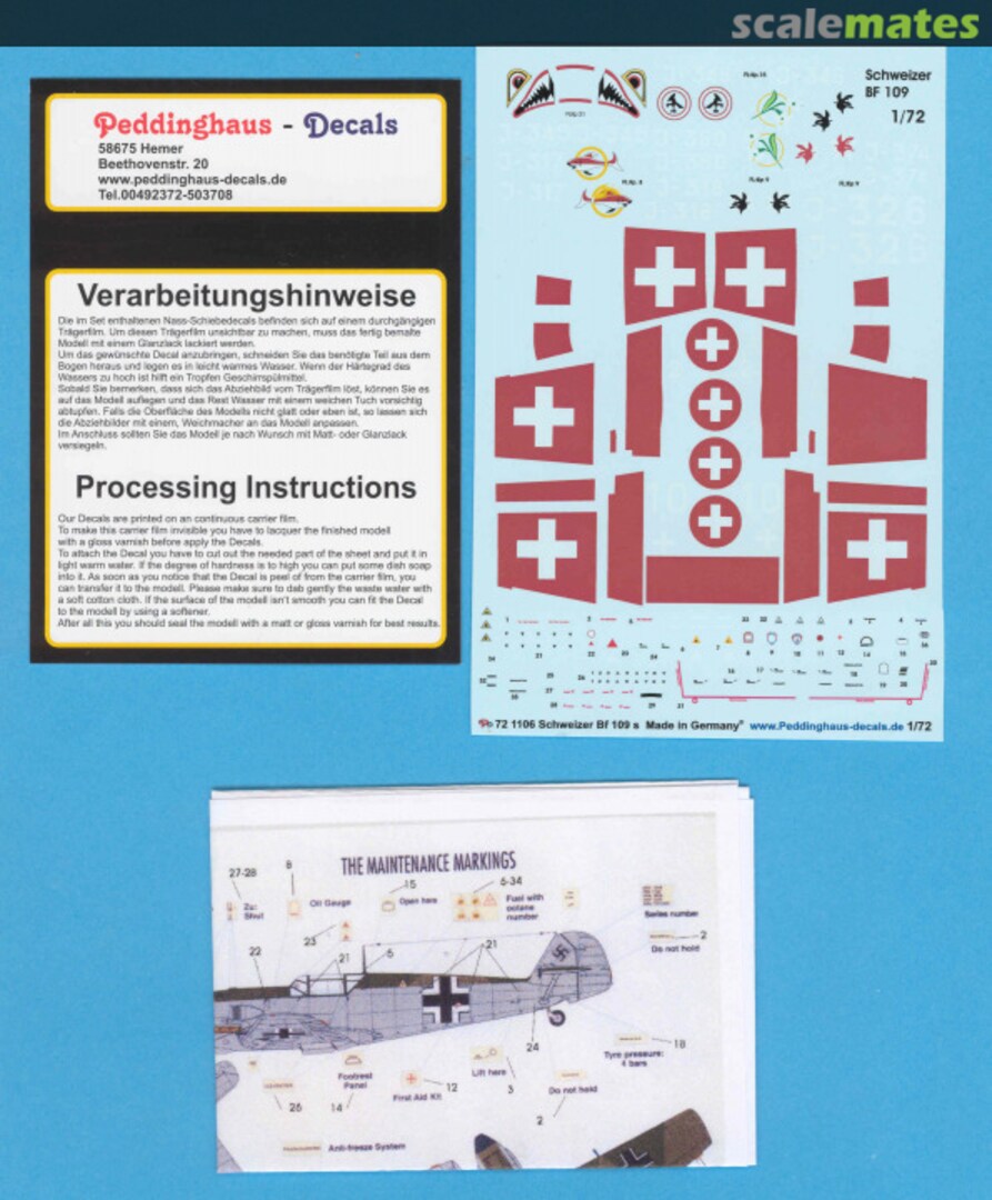 Contents Schweizer Bf 109s EP 1106 Peddinghaus-Decals