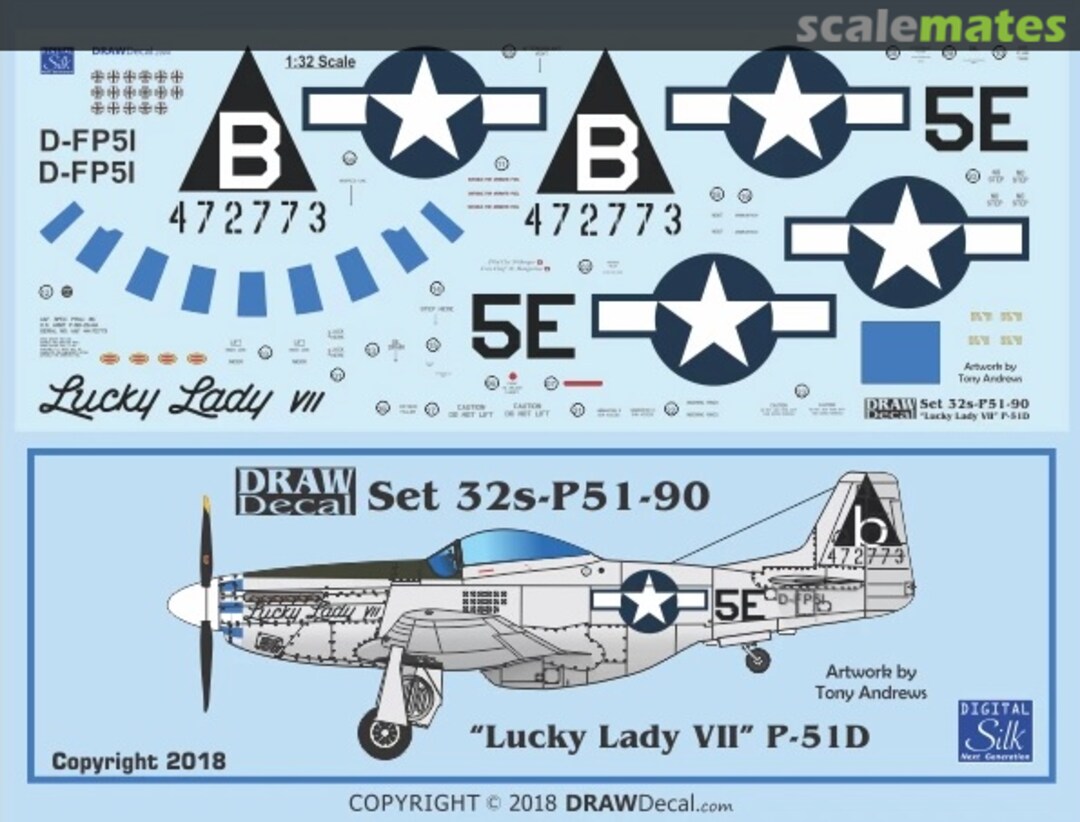 Boxart “Lucky Lady VII” P-51D 32-P51-90 Draw Decal