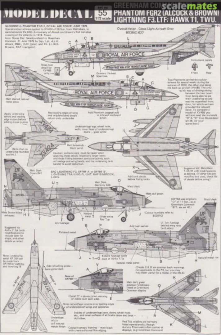 Contents Greenham Common 1979 - R.A.F. Phantom FGR2 (Alcock & Brown) | Lightning F3, LTF; Hawk T1, TWU. 55 Modeldecal