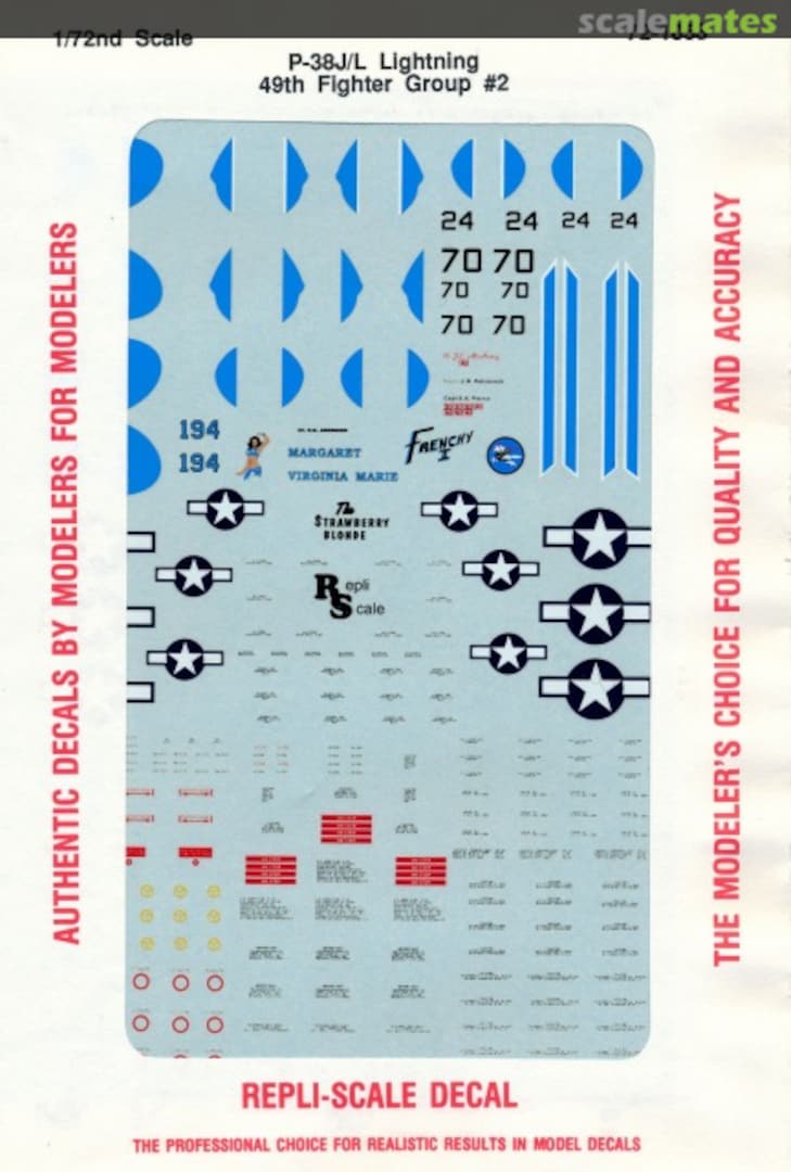 Boxart P-38J/L Lightning 49th Fighter Group #2 72-1053 Repli-scale