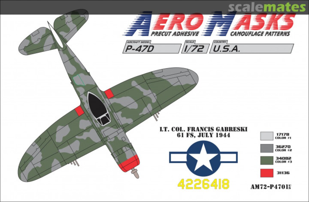 Boxart P-47D USA Lt.Col. Francis Gabreski 61FS, July 1944 AM72-P4701 AeroMasks