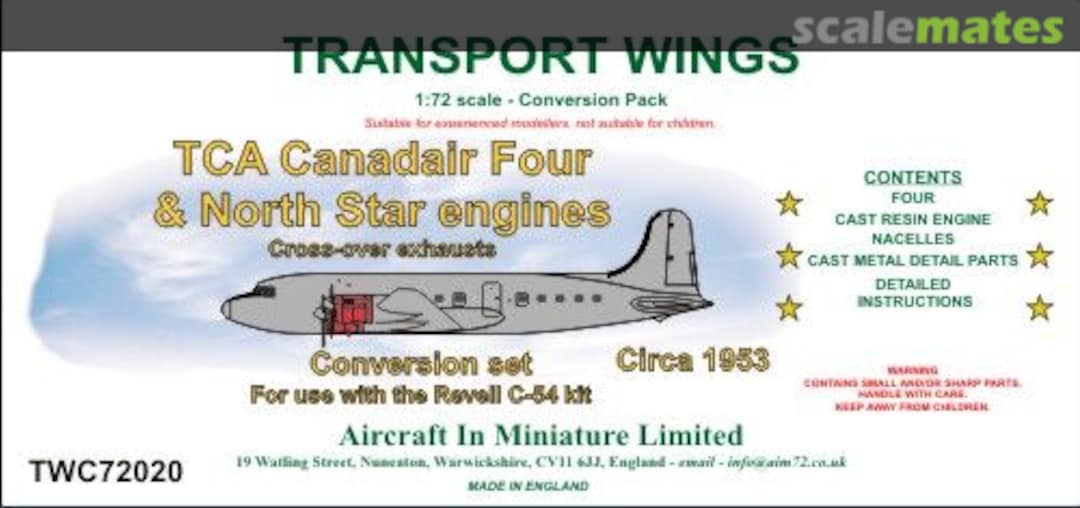 Boxart TCA Canadair Four & North Star engines (cross-over exhausts) TWC72020 Aircraft In Miniature Ltd