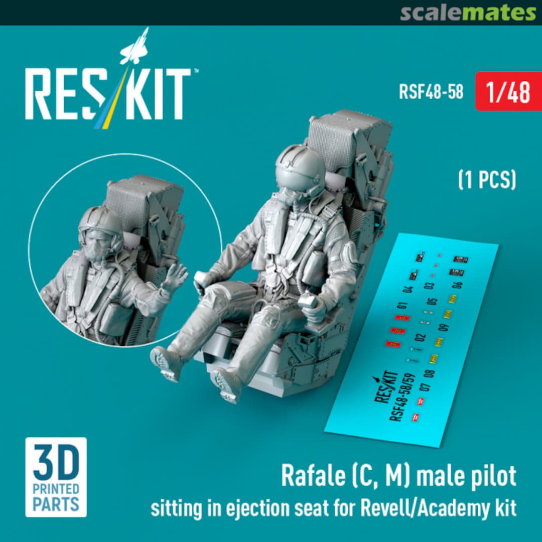 Boxart Rafale (C, M) male pilot sitting in ejection seat (1 pcs) (3D Printed) RSF48-0058 ResKit