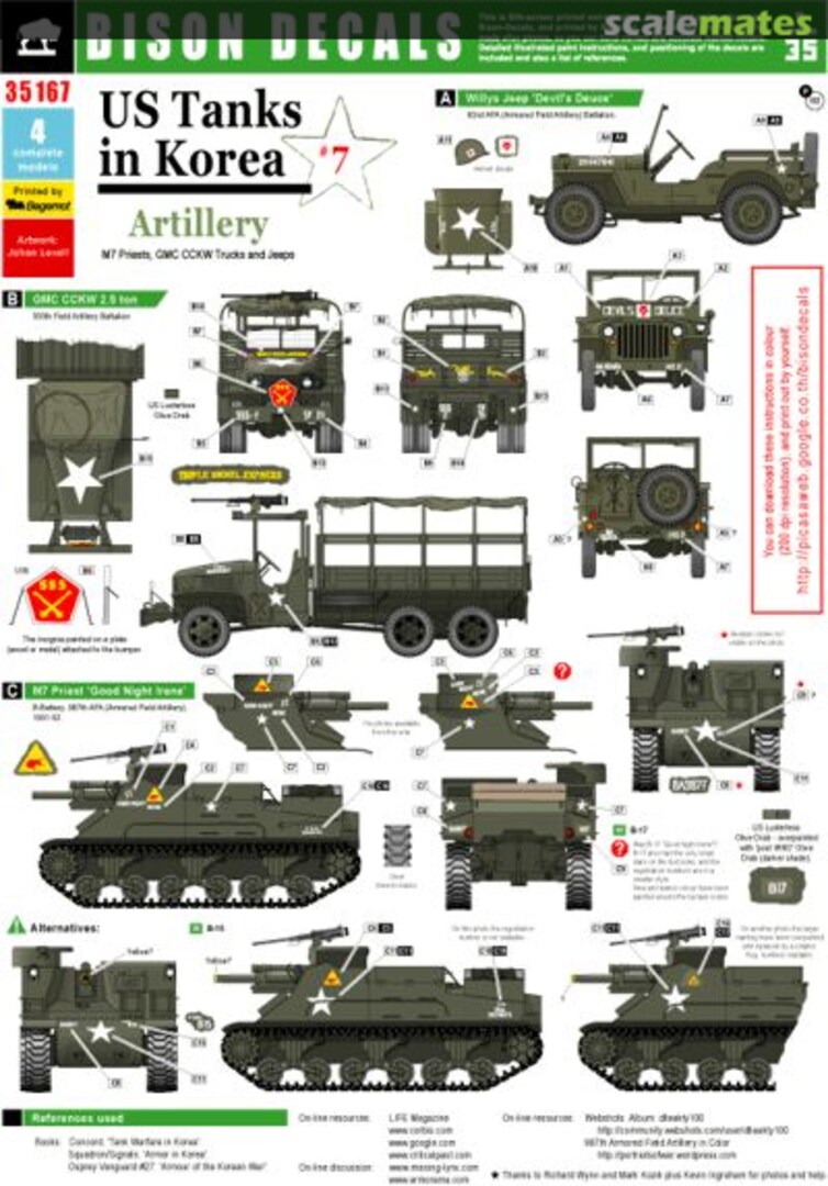 Boxart US Tanks in Korea #7 - Priest, GmC Truck, Jeep 35167 Bison Decals