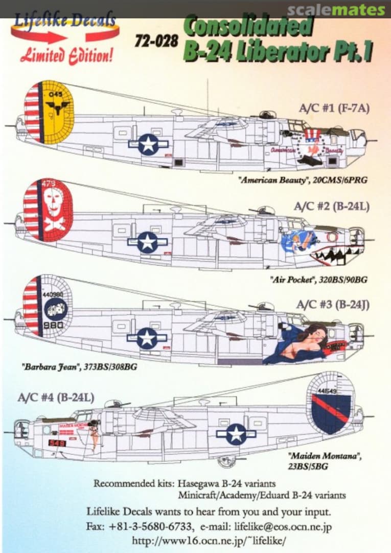 Boxart Consolidated B-24 Liberator Pt. 1 72-028 Lifelike Decals