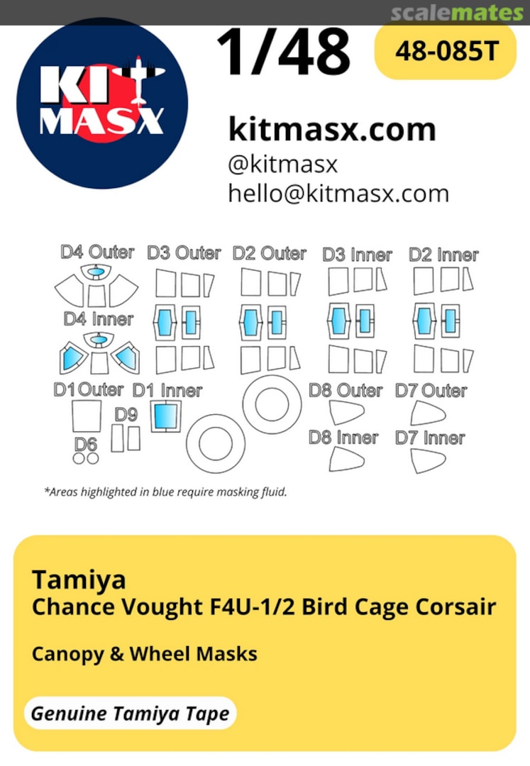 Boxart Chance Vought F4U-1/2 Bird Cage Corsair Canopy & Wheel Masks 48-085T Kit Masx