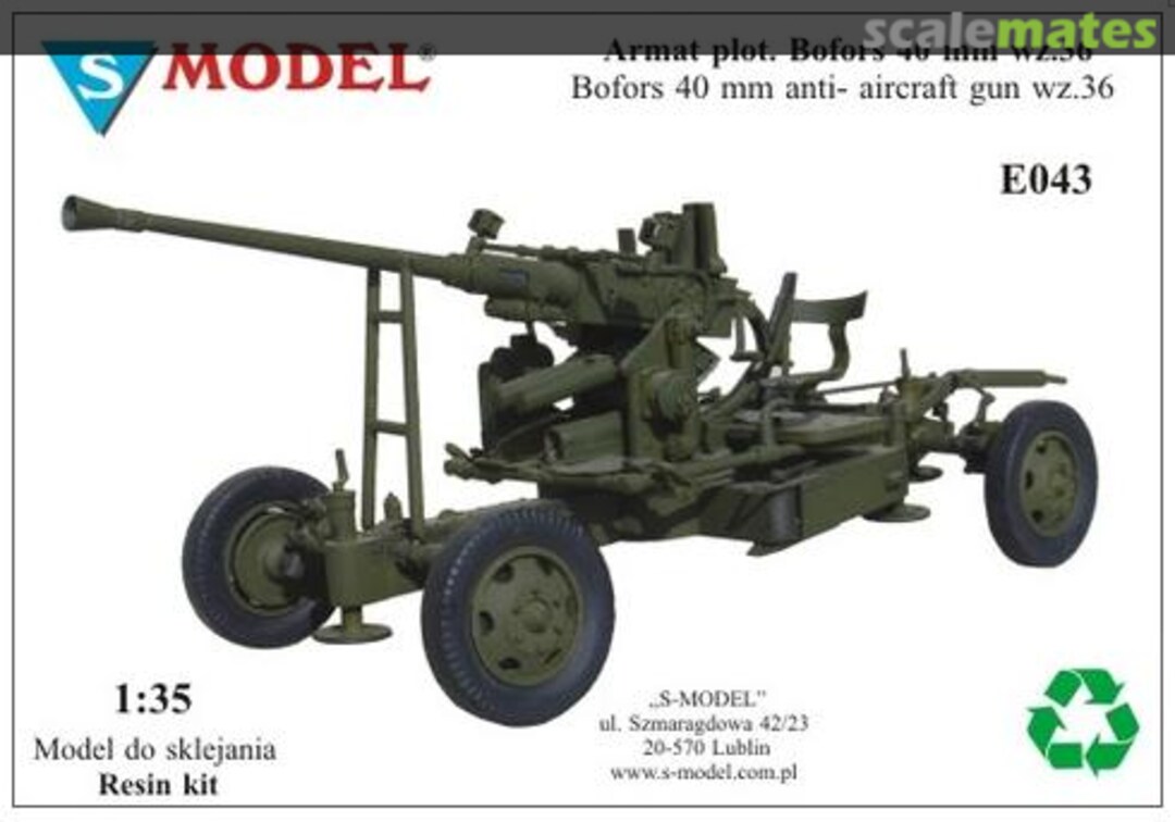 Boxart Bofors 40mm anti-aircraft gun wz.36 E043 S-Model (Poland)