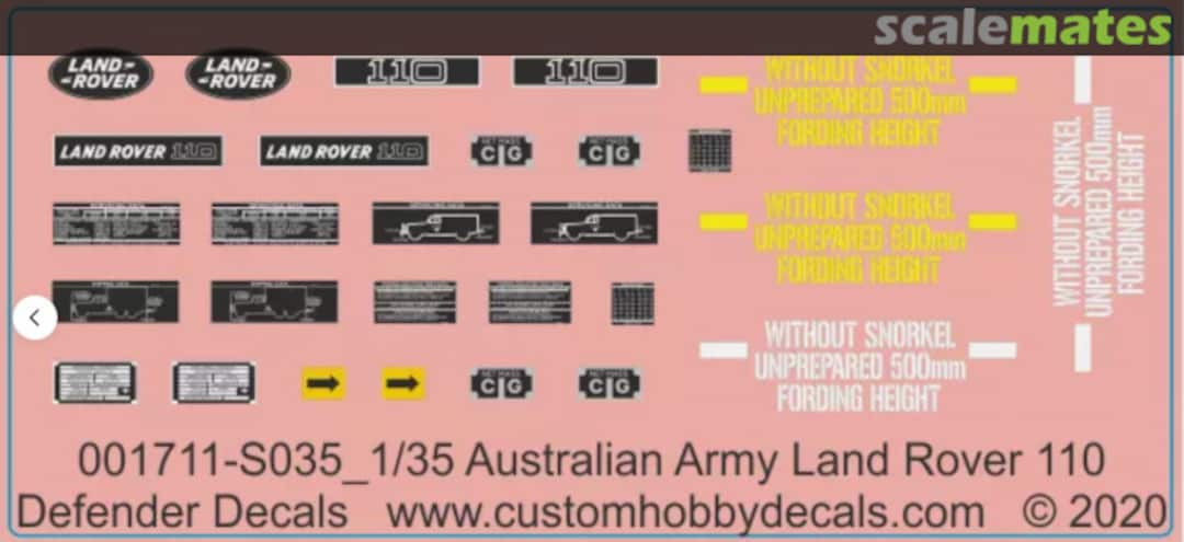 Boxart Australian Army Land Rover 110 001711-S035 Custom Hobby Decals