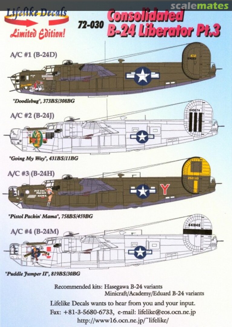 Boxart Consolidated B-24 Liberator Part.3 (English) 72-030 Lifelike Decals