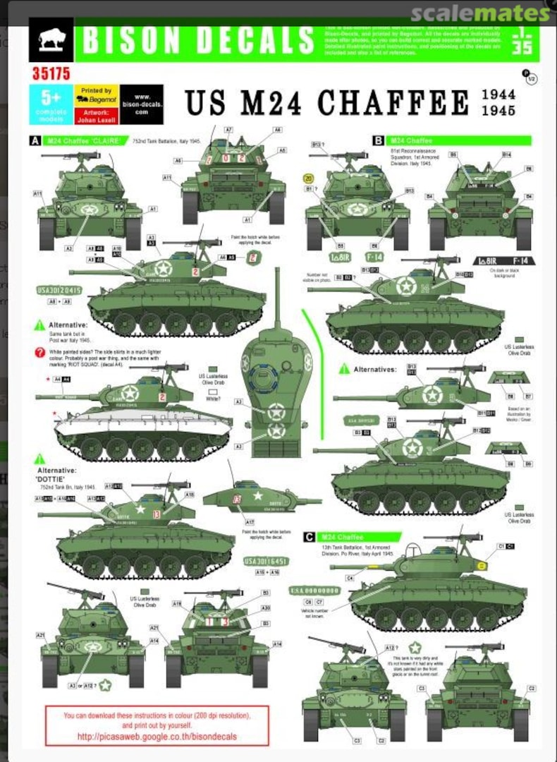 Boxart US M24 Chaffee WWII 35175 Bison Decals