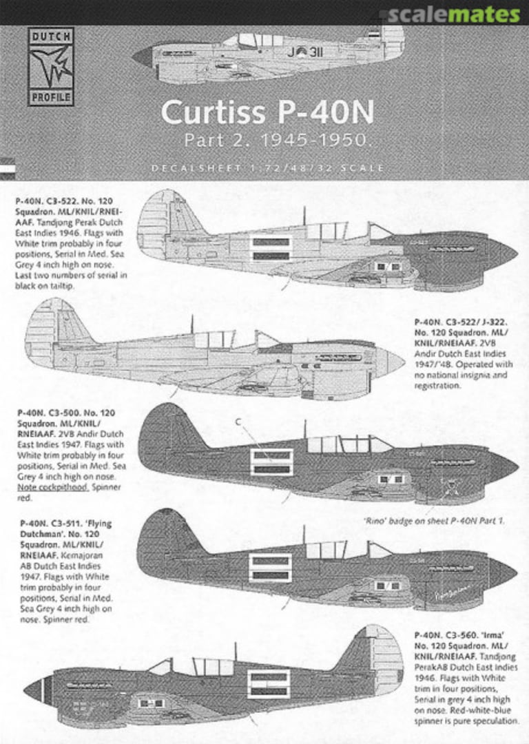 Boxart Curtis P-40E/N RNEIAF 1942-1945 part 2 DP 11 Dutch Decal