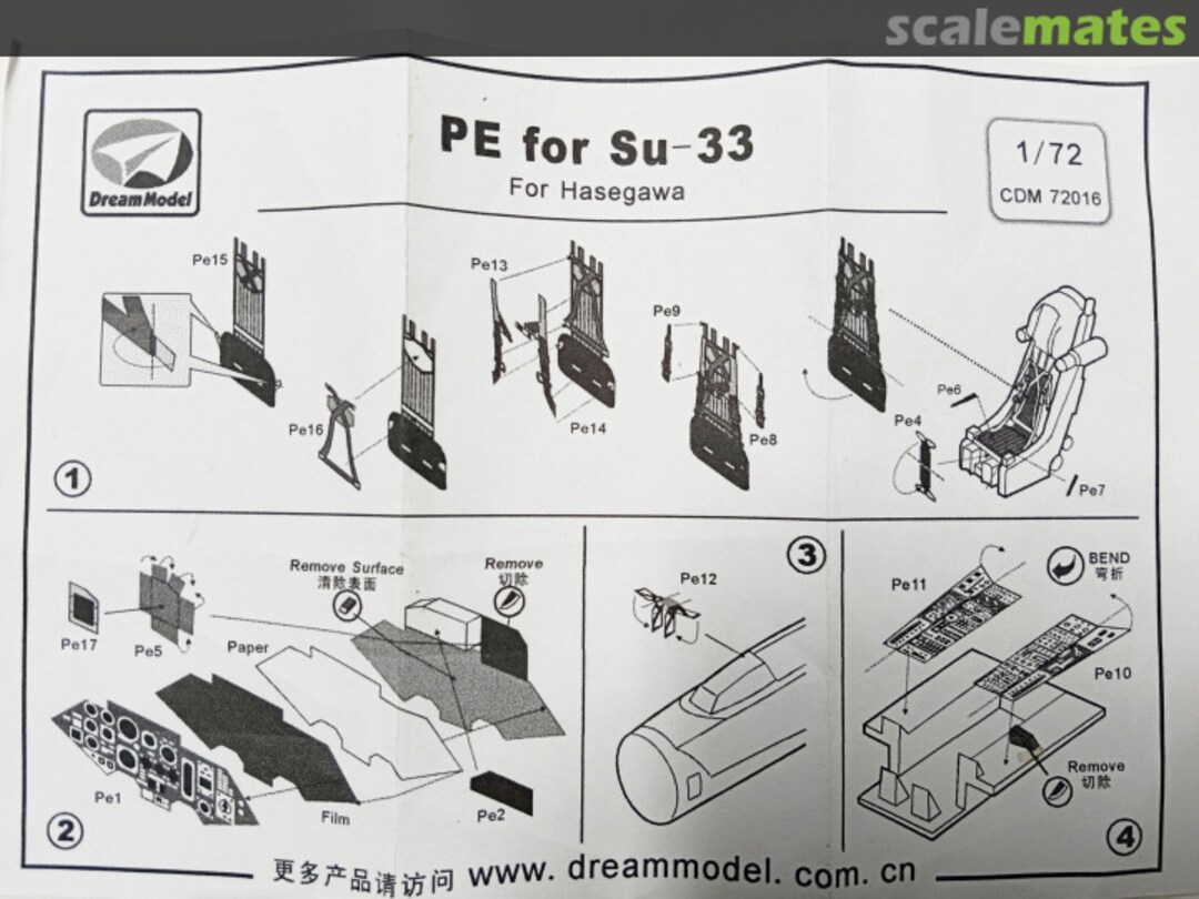 Contents Su-33 Color Cockpit PE DMC 72016 DreamModel