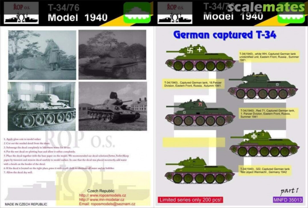 Boxart T-34/76 MODEL 1940 - GERMAN CAPTURED T-34 MNFDT35013 ROP o.s.