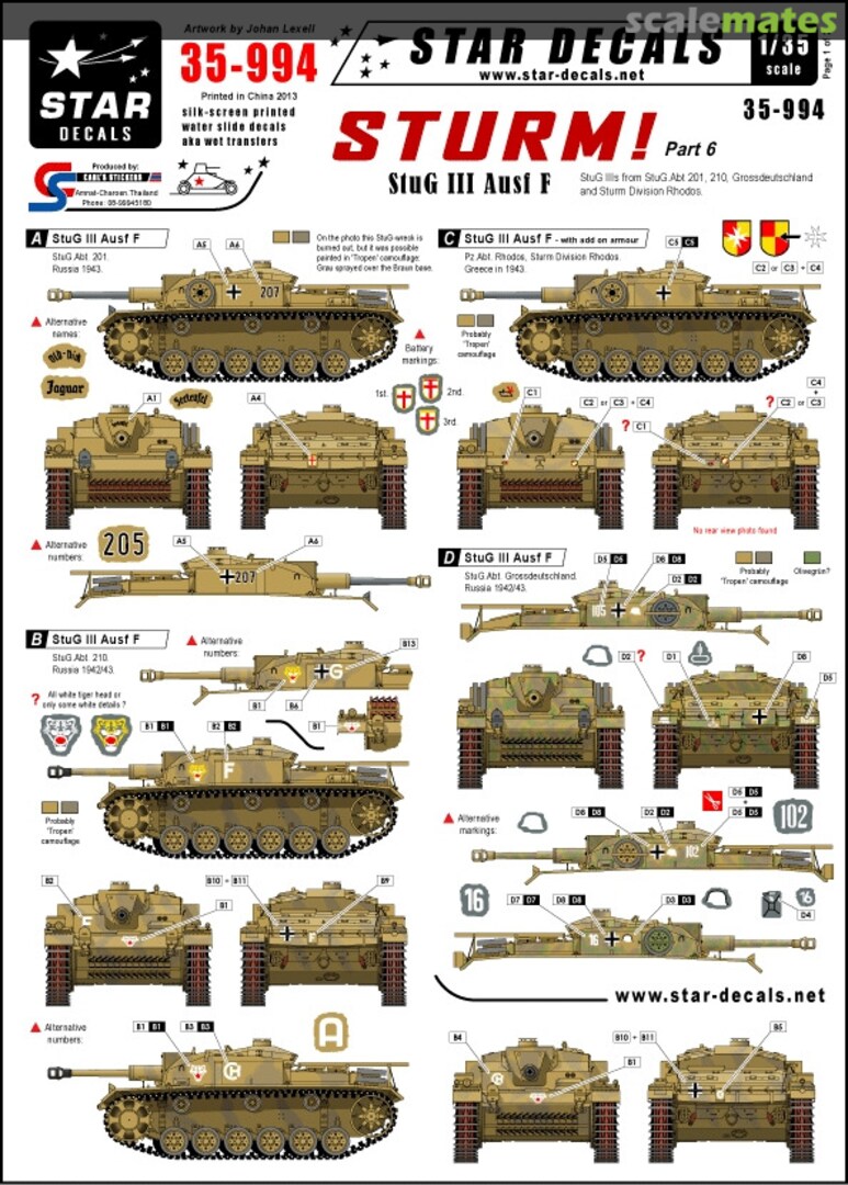 Boxart Sturm #6. StuG III Ausf F. from StuG.Abt 201, 210 35-994 Star Decals