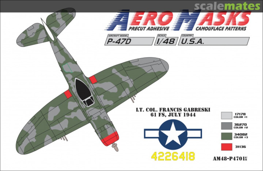 Boxart P-47D USA Lt. Col. Frances Gabreski, 61FS, July 1944 AM48-P4701 AeroMasks